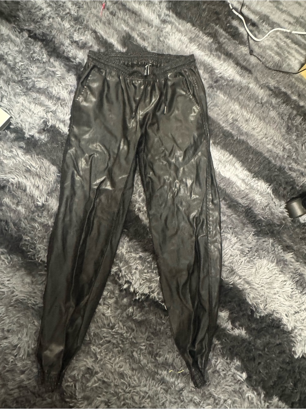 Black Leather Pants - Casual Drawstring Track Pants